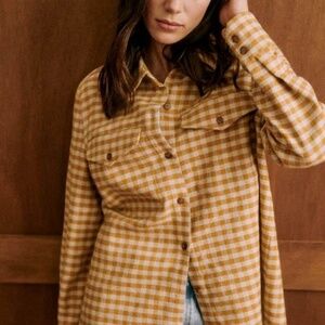 SEZANE EURIELLE Shirt Ochre Ecru Gingham Checks Organic cotton + linen | Size 6